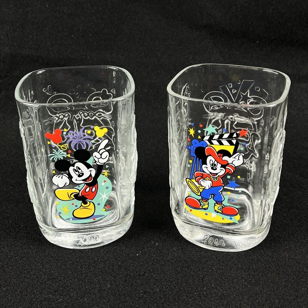 VTG McDonalds Mickey Mouse glasses Walt Disney World Millenium Celebration 2000